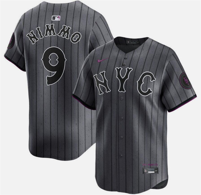 Men's Graphite New York Mets #9 Brandon Nimmo 2024 City Connect Limited Stitched Baseball Jersey